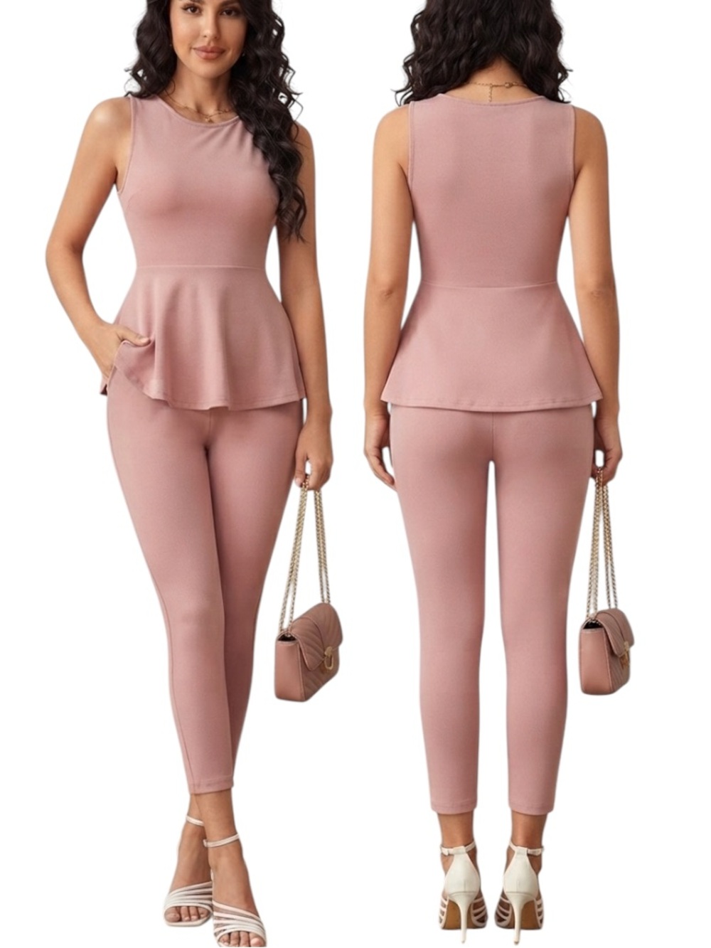 EMERY ROSE Clasi Solid Peplum Tank Top & Leggings XL new set